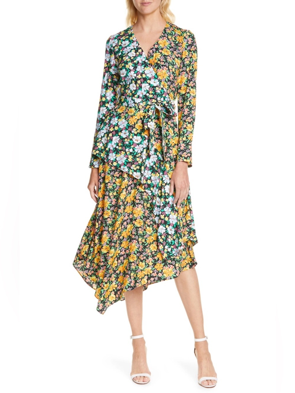Maje Roen Asymmetric Mixed Florel Faux Wrap Dress size 1 US2-4